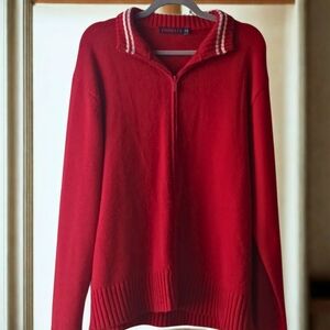 Fiorucci Vintage Zip Front Red and White Cardigan Knit Sweater